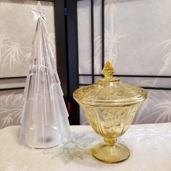 1930s Federal Sharon Cabbage Rose Yellow Depression Glass Candy Dish w/lid - Picture 1 of 4